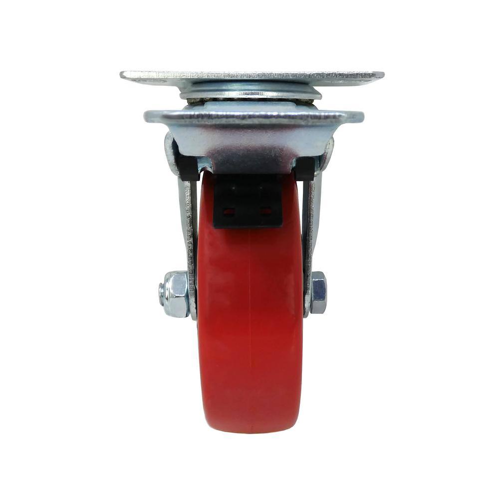 Everbilt 4 in. Red Polyurethane and Steel Swivel Plate Caster with Locking Brake and 250 lbs. Load Rating 4120745EB