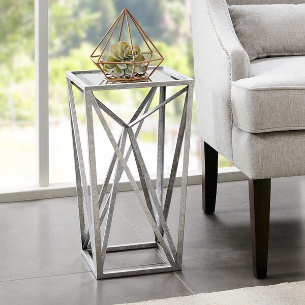 Angular Metal Accent Table with Tempered Glass Top