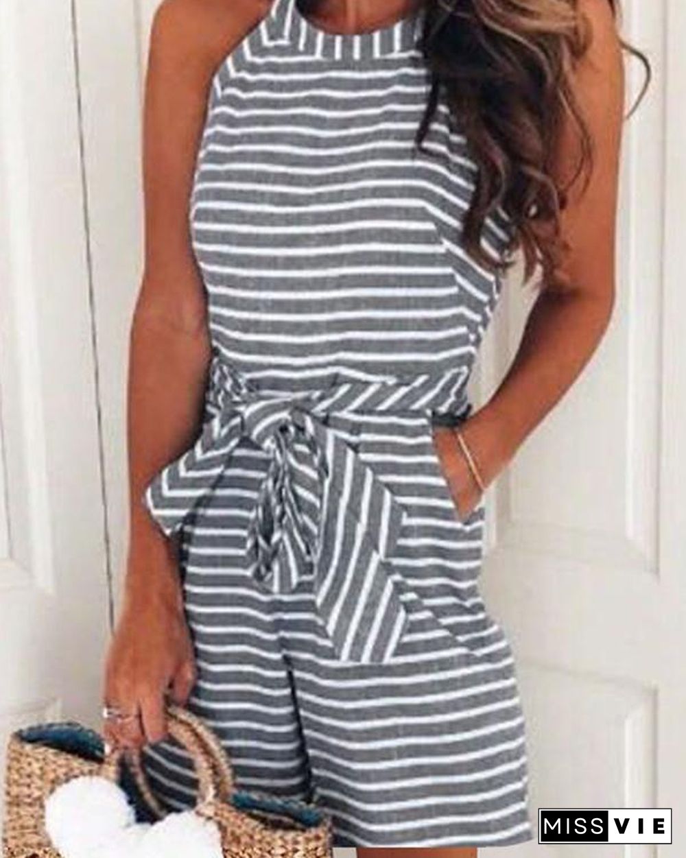 Halter Resort Striped Sleeveless Summer Romper