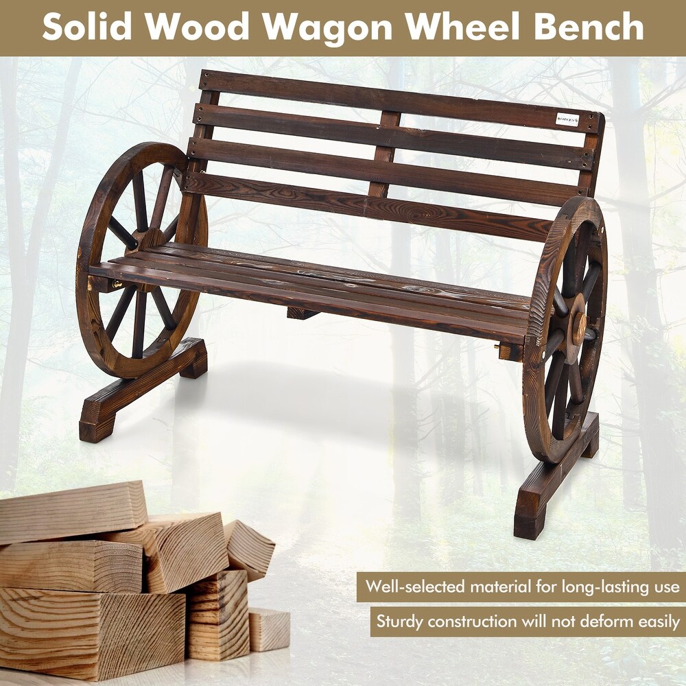 Gymax Patio Wagon Wheel Bench Outdoor Garden Wooden Rustic Bench w/   See Details