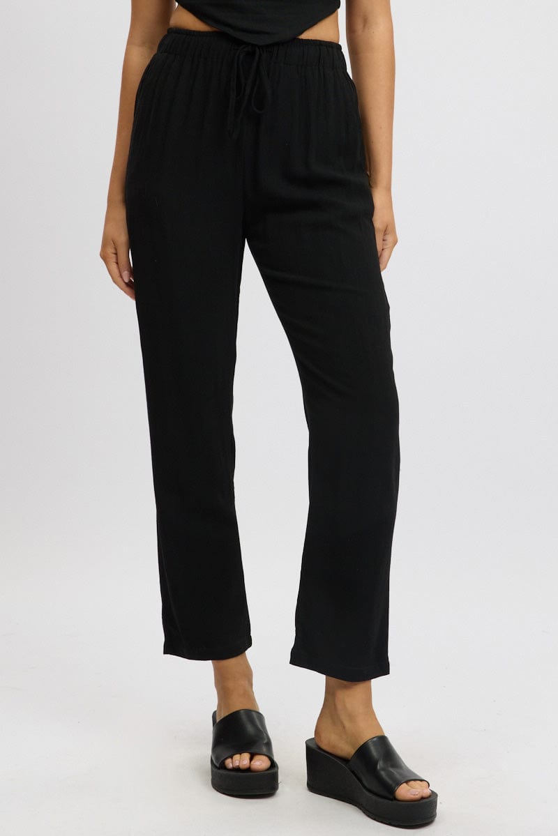 Black Tapered Pants Elasticated Waist
