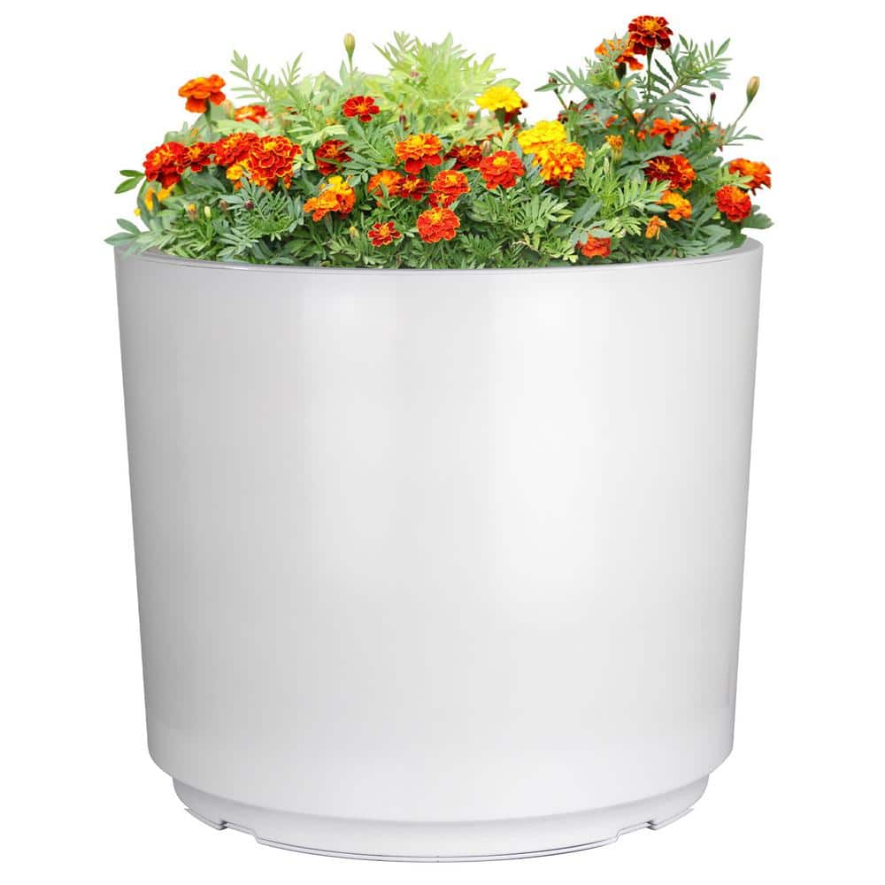 Trendspot 12.5 in. White Resin Cylinder Planter HUPS00487N-13W