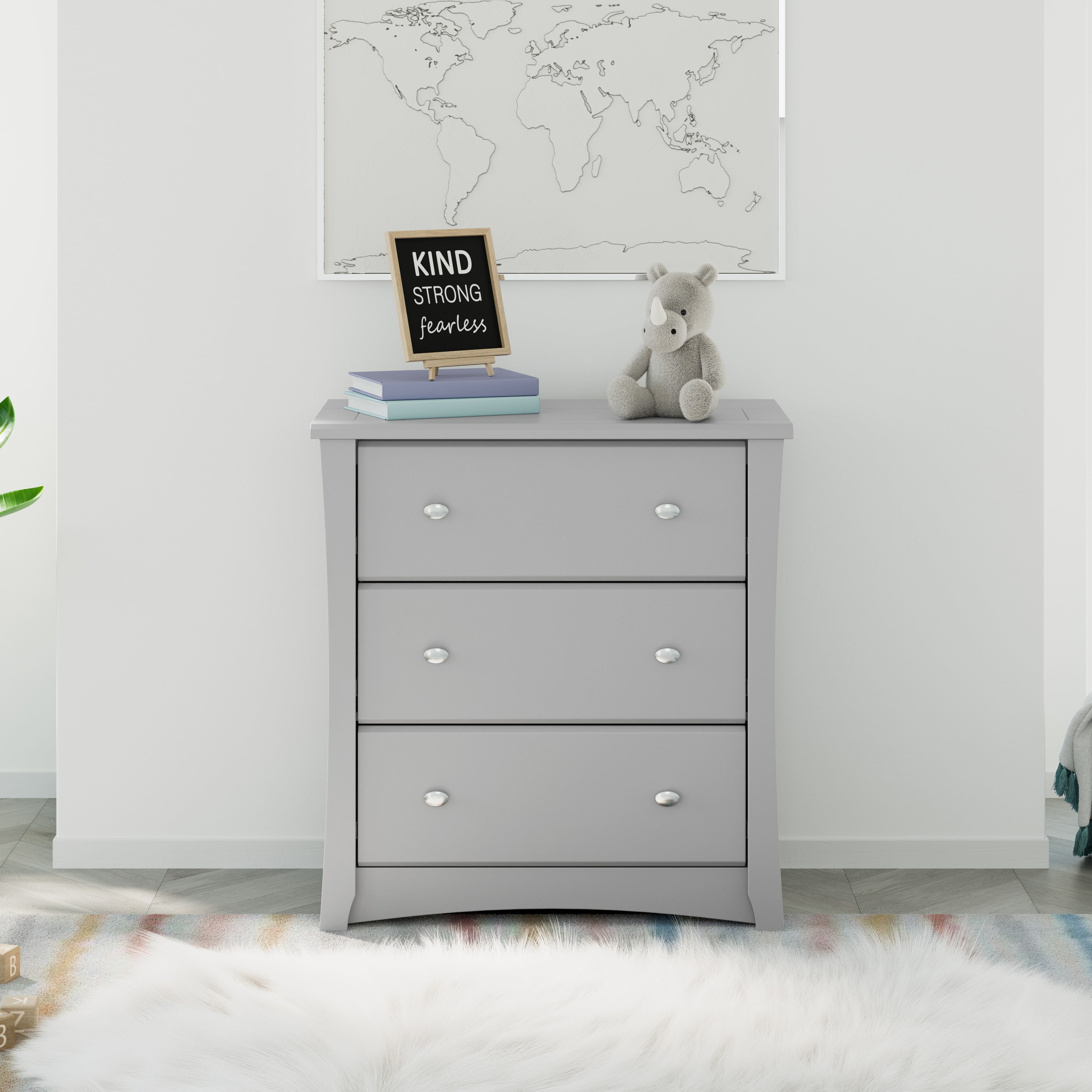 Storkcraft Crescent 3 Drawer Modern Vertical Dresser Pebble Gray Finish