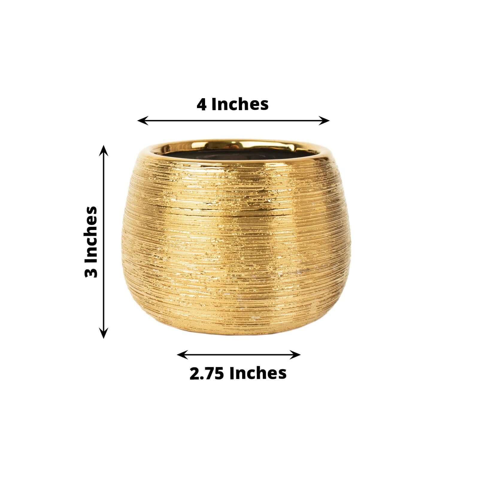 4 Pack Gold Textured Ceramic Flower Vase Pots, Round Brushed Indoor Planters 3