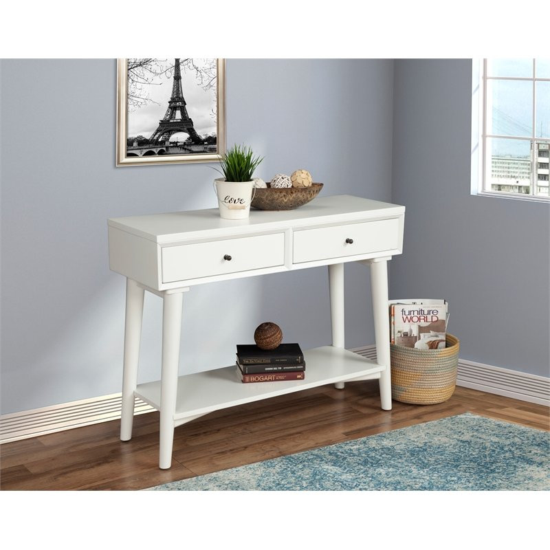 Alpine Furniture Flynn Wood Console Table with 2 Drawers in White   Midcentury   Console Tables   by Homesquare  Houzz
