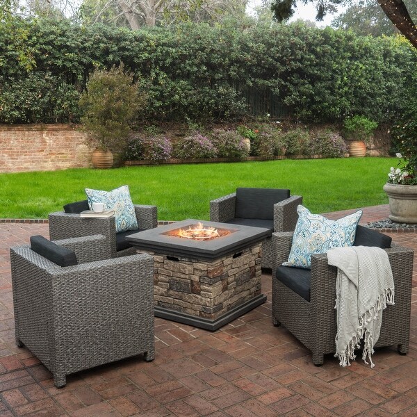 Puerta Outdoor 5piece Club Chair and Fire Pit Set by Christopher Knight Home