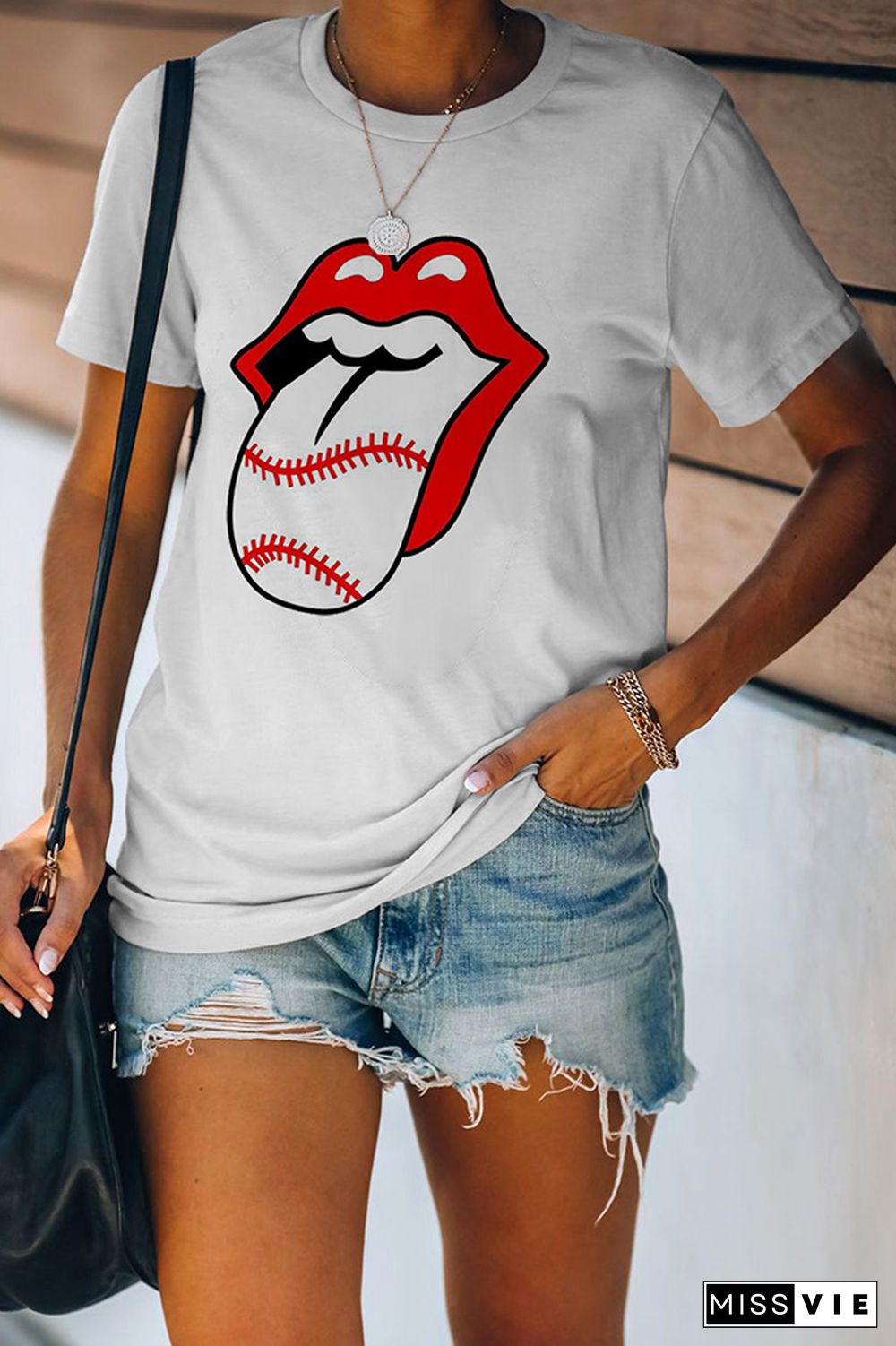 Tongue Print Graphic Tees for Women Wholesale Short Sleeve T shirts Top