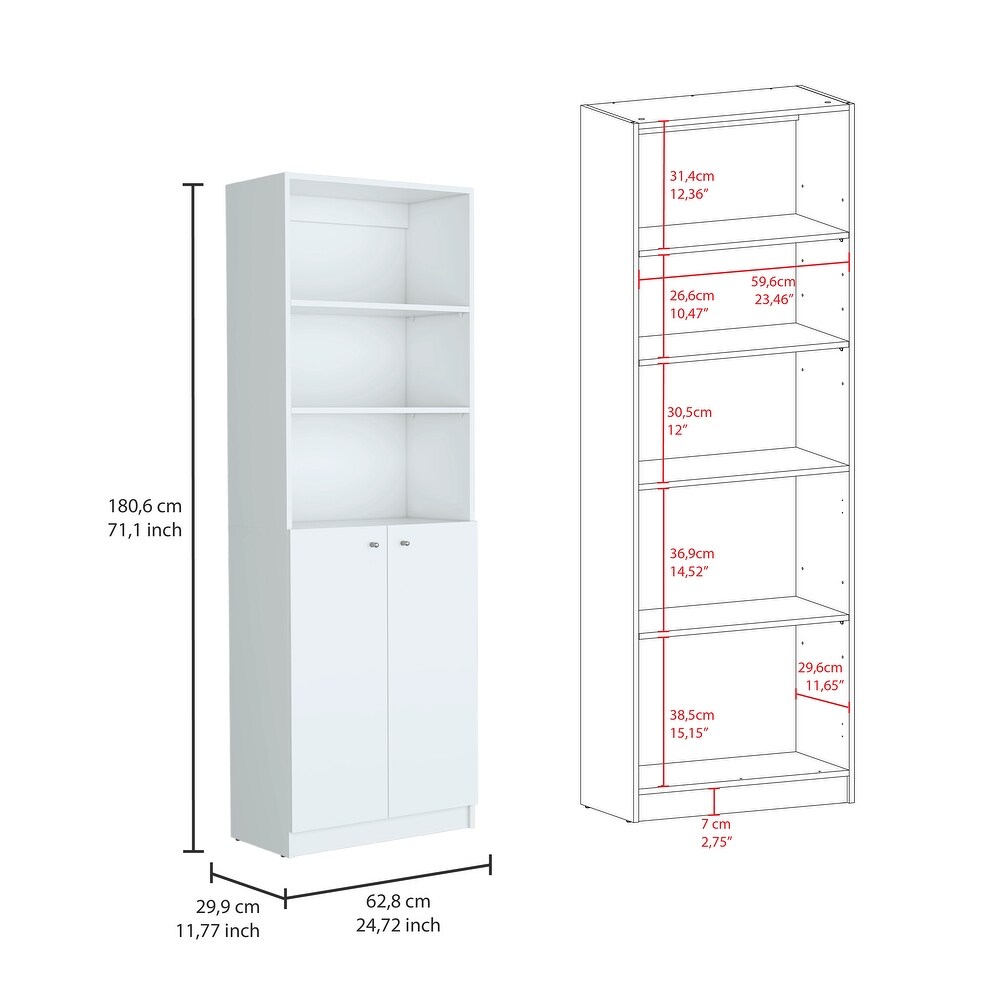 Kenyon Tall 5 Shelf Narrow and Cabinet Bookcase Set of 2