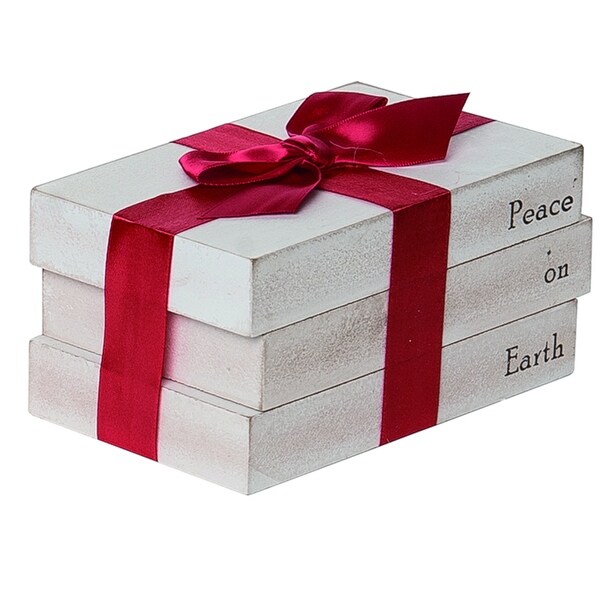 Transpac Wood 5.9 in. White Christmas Rustic Holiday Book Stack