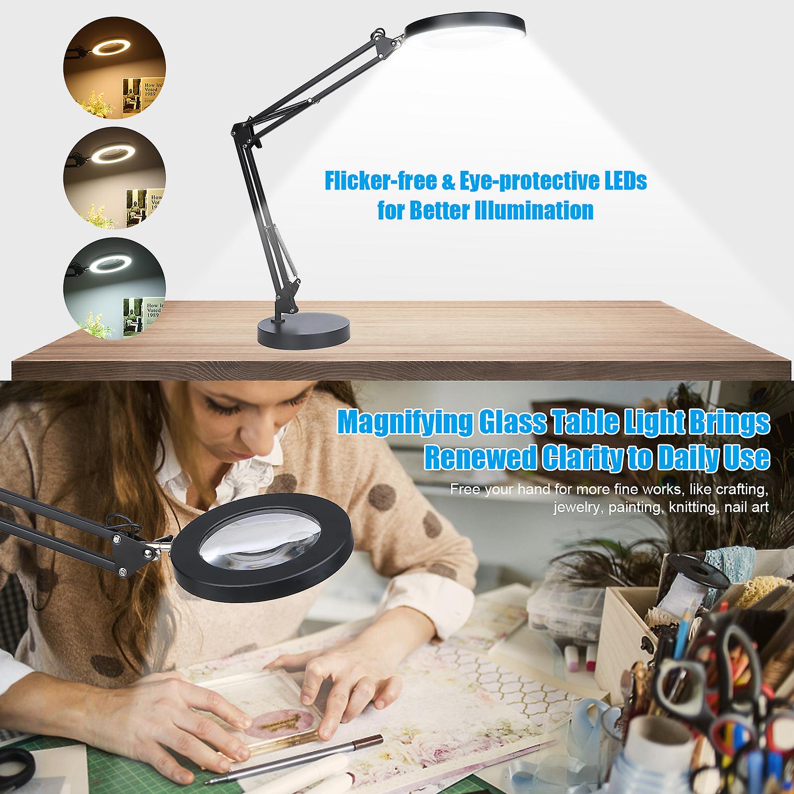 2 In 1 72leds 10w 5x/10x Magnifying Glass Desk Lamp Leds Lighted Magnifier With Metal Clamp Usb Powered/ 3 Colors Temperature/ 10 Levels Dimmable Brig