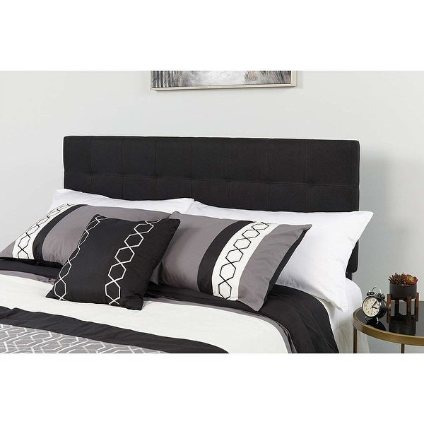 Full size Modern Box-Stitch Black Fabric Upholstered Headboard - - 30667990