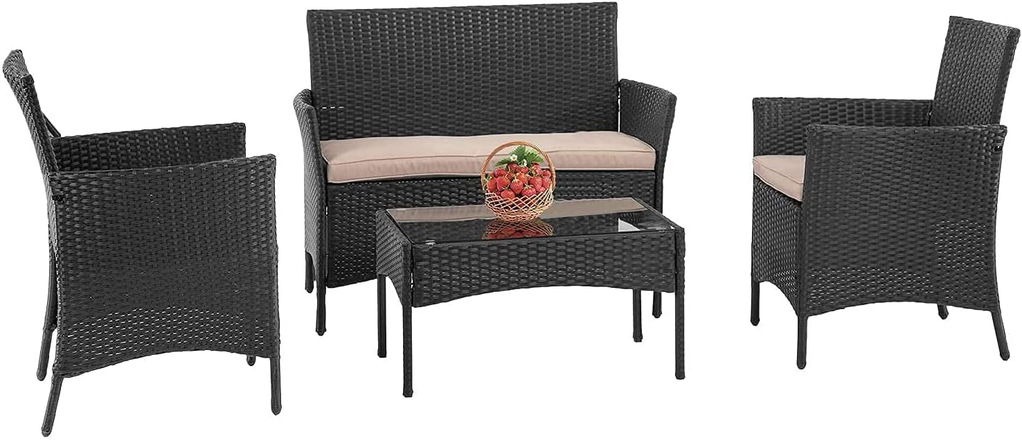 FDW Patio Furniture Set 4 Pieces Outdoor Rattan Chair Wicker Sofa Garden Pool/Backyard