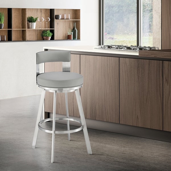 Lynof Modern Swivel Counter/Bar Stool in Faux Leather and Metal