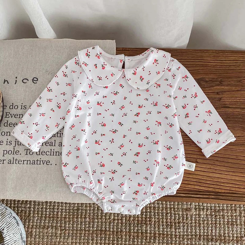 Spring Newborn Girls Romper Baby Clothes Baby Cherry Print Butterflies Long Sleeve Jumpsuit Climb Clothes Baby Cotton Clothing