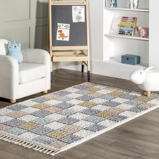 Marah Geometric Lattice Kids Tassel Area Rug