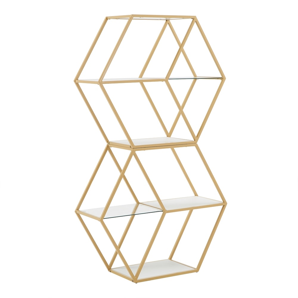 Rae Hexagon Wood and Glass 4 Shelf Modular Bookcase by iNSPIRE Q Bold   Bookshelf