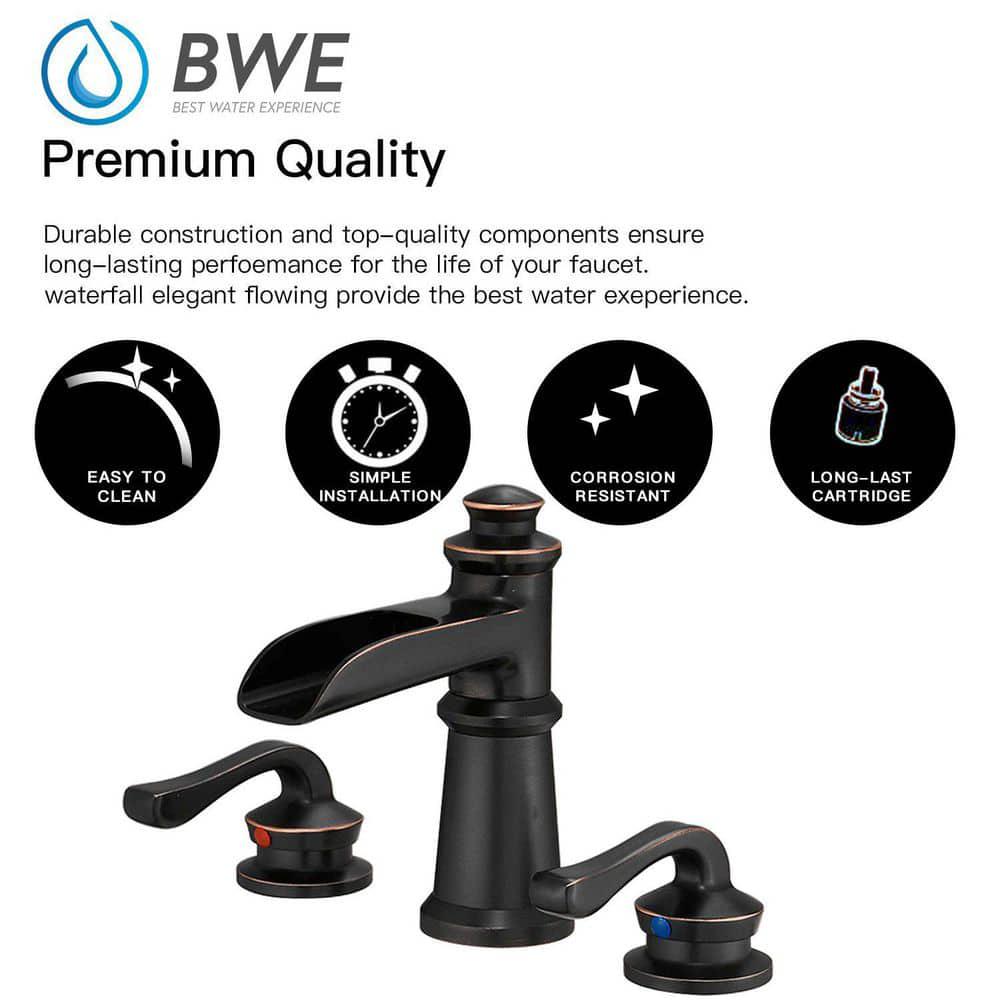 BWE 8 in Waterfall Widespread 2Handle Bathroom Faucet With Supply Line in Spot Resist Oil Rubbed Bronze