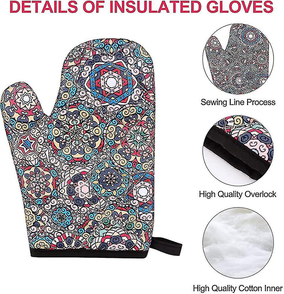 Cooking Apron And Oven Mitts Set， Holres Bohemia Kitchen Apron With Pocket Gift