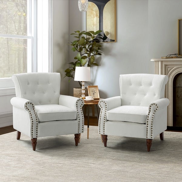 Indiges Upholstered Modern Tufted Accent Arm Chair with Nailhead Trim Set of 2 by HULALA HOME