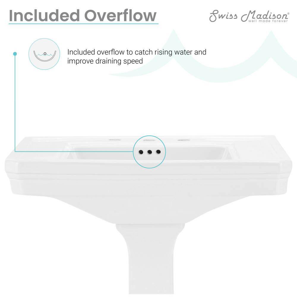 Swiss Madison Voltaire 2-Piece Ceramic Rectangular Vessel Pedestal Sink in Glossy White SM-PS316