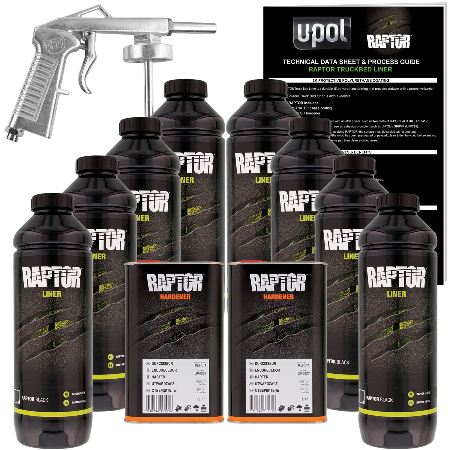 U-POL Raptor Black Urethane Spray-On Truck Bed Liner Spray Gun， 8 Liters