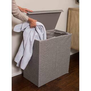 BirdRock Home Grey Double Linen Laundry Hamper with Lid and Removable Liners 1205