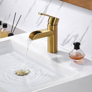 LUXIER Waterfall Single Hole Single-Handle Bathroom Faucet in Brushed Gold BSH16-SG