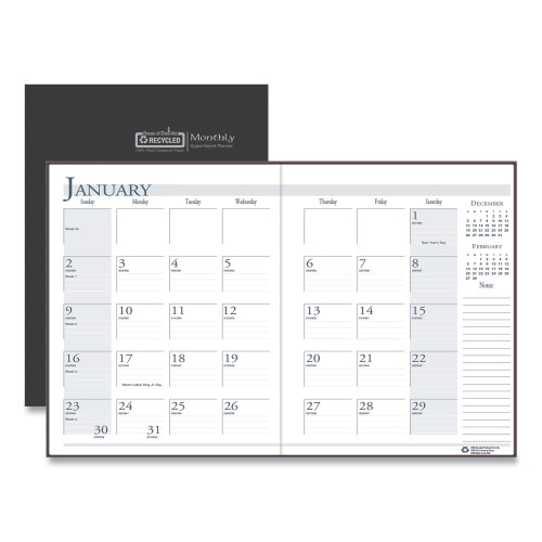 House of Doolittle Recycled Ruled Planner with Stitched Leatherette Cover， 11 x 8.5， Black， 2020-2022 (26002)