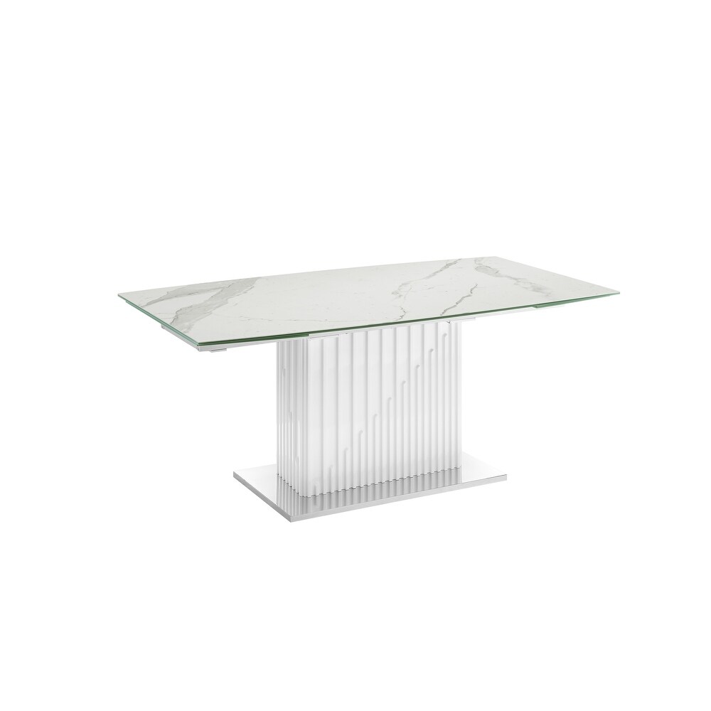 MOON dining table with high gloss white lacquer base.