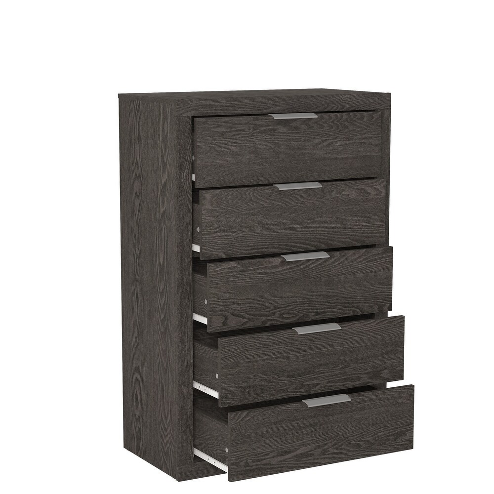 GALANO Harlowin 5 Drawer Dark Gray Oak Chest of Drawers 46.4 in. × 16.2 in. × 30.7 in.