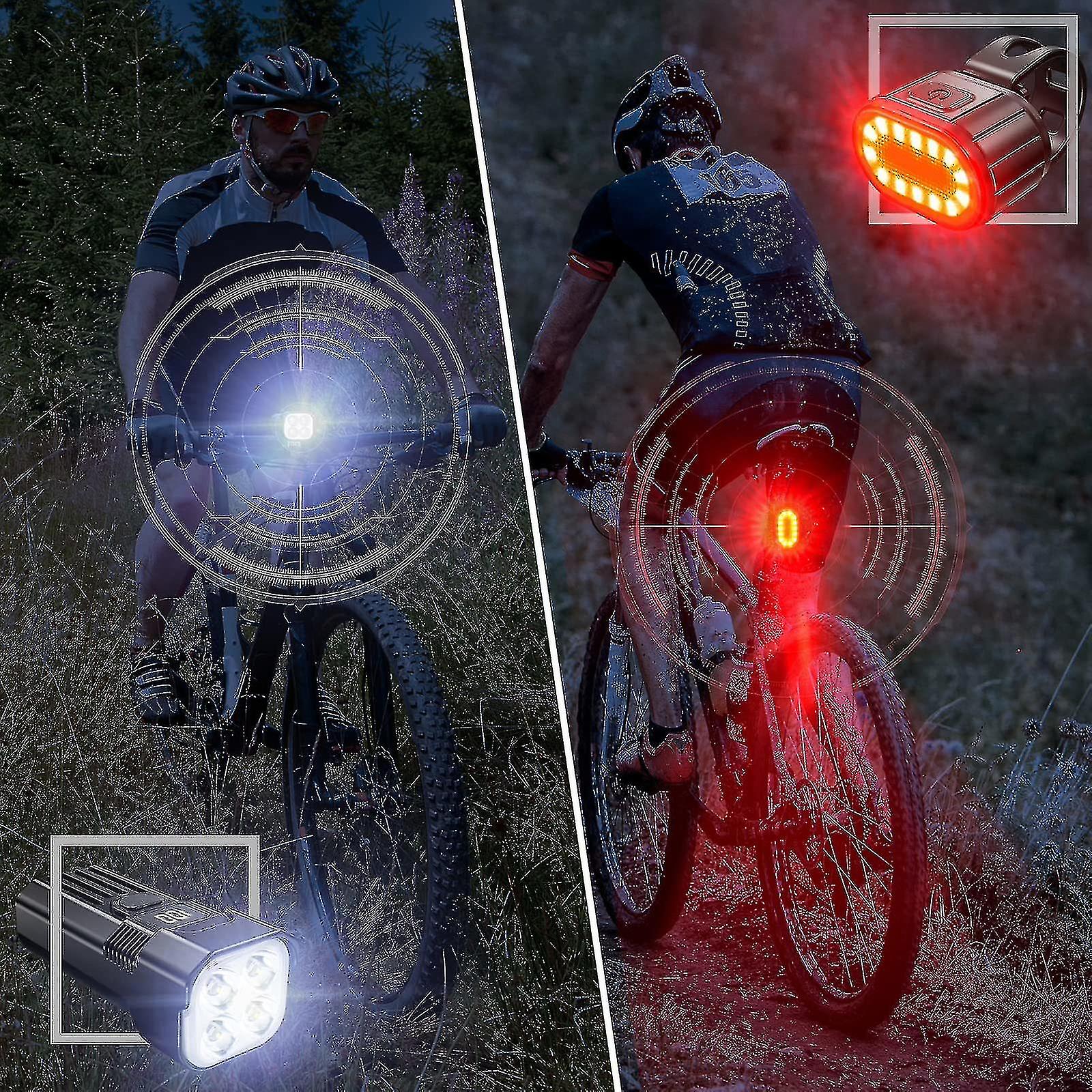 Naiwang Bike Lights Set， Super Bright 2000 Lumen Front Cycling Light， Durable Ip65 Waterproof - Usb Rechargeable With 6 Modes Red Rear Lightblack