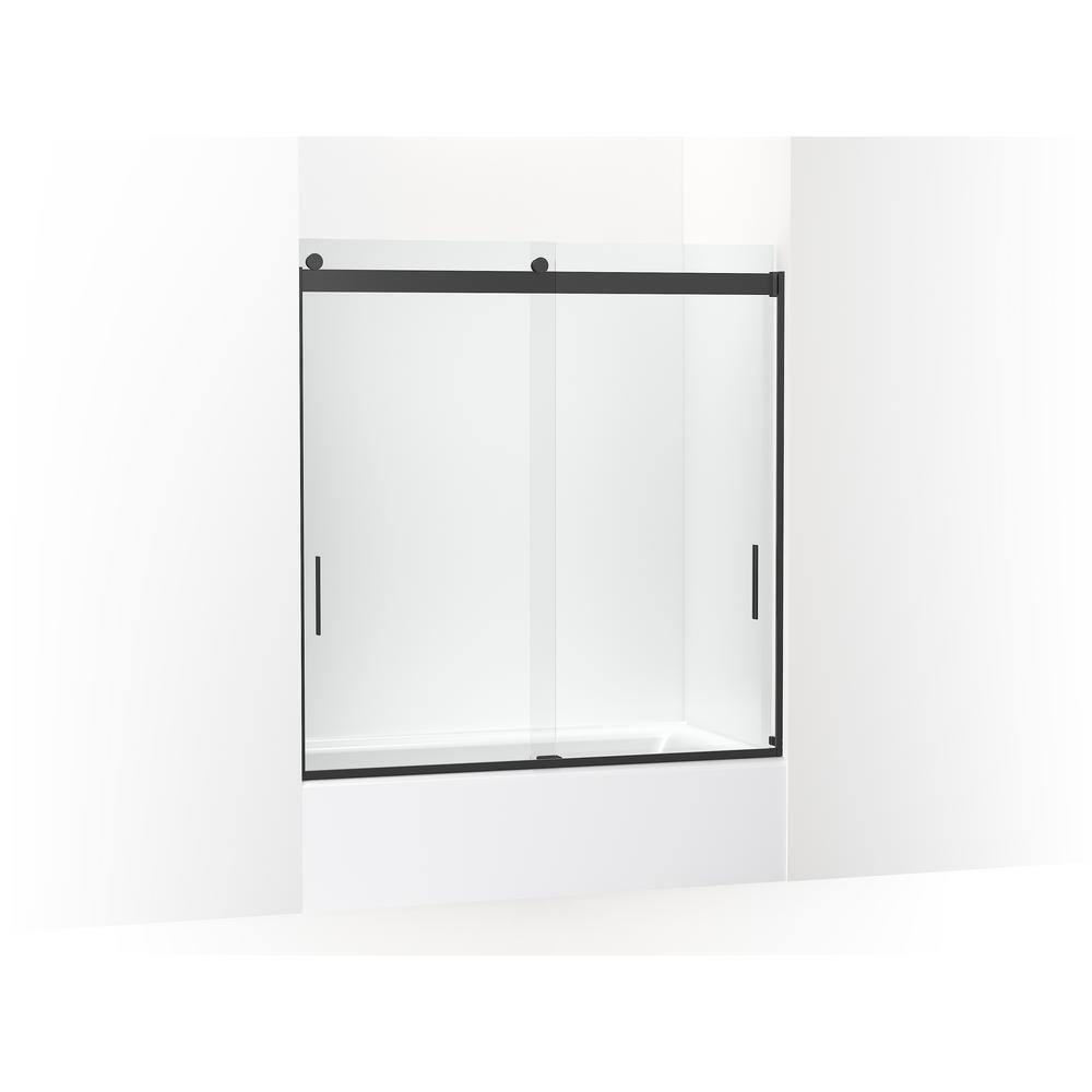 KOHLER Levity 59.625 in. W x 62 in. H Sliding Frameless Tub Door in Matte Black with 516 in. Crystal Clear Glass 706163-L-BL