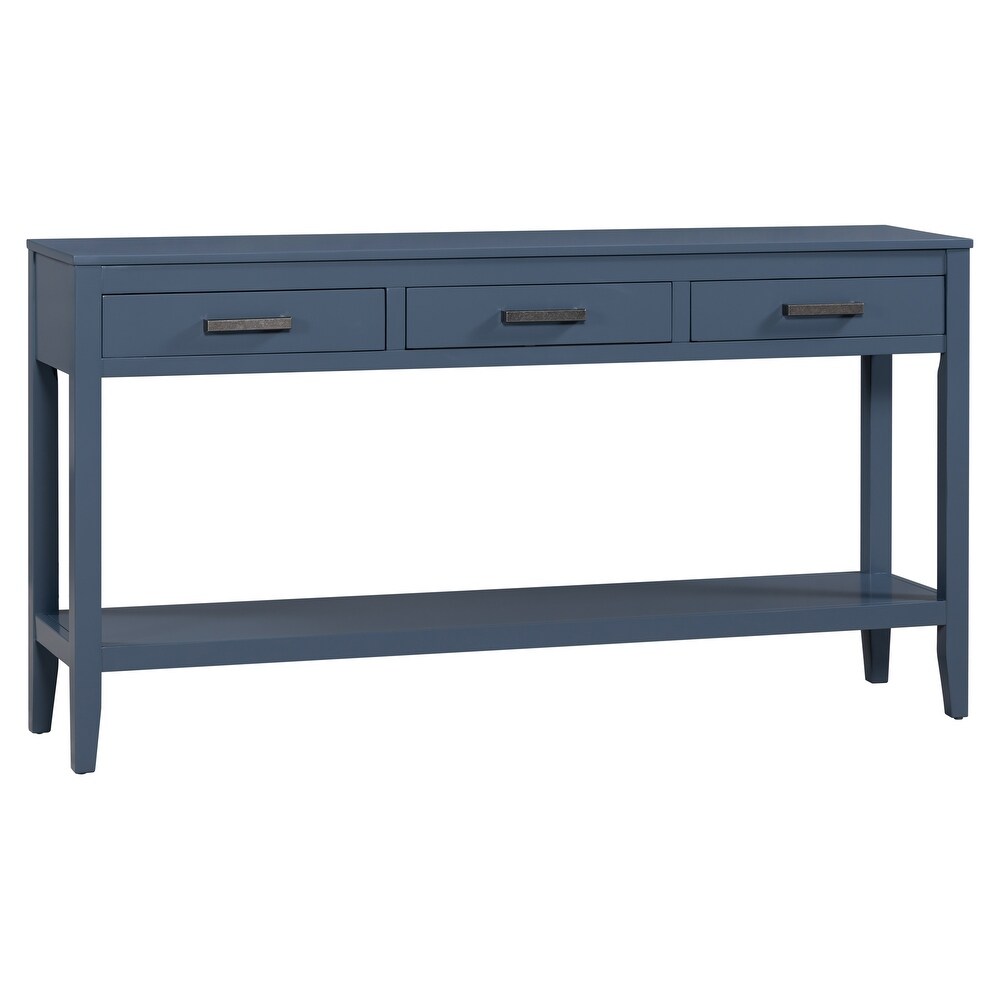 Rustic Blue Console Table Sofa Table 3 Drawer Entryway Table