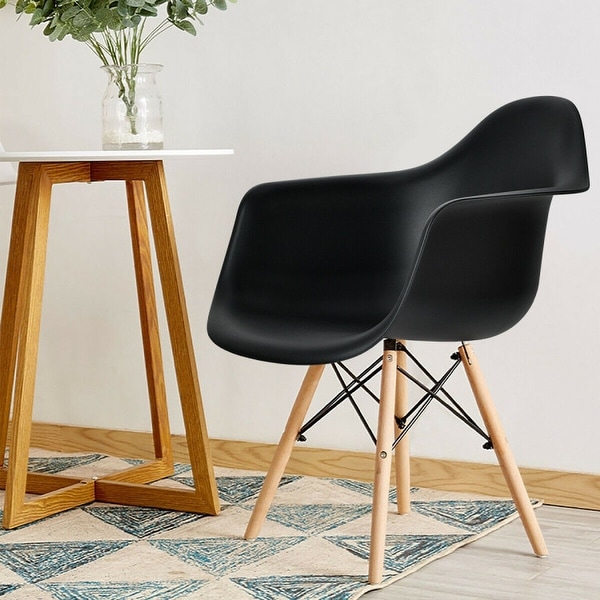 Set of 2 Mid Century Modern Molded Dining Arm Side Chair-Black - 24.5