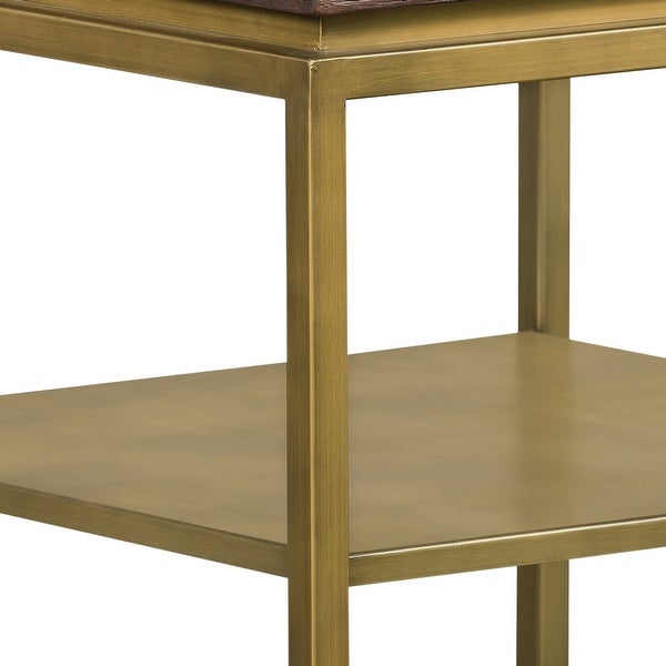 Tray Rustic Brown Wood Side table with Shelf and Antique Brass Base - Square