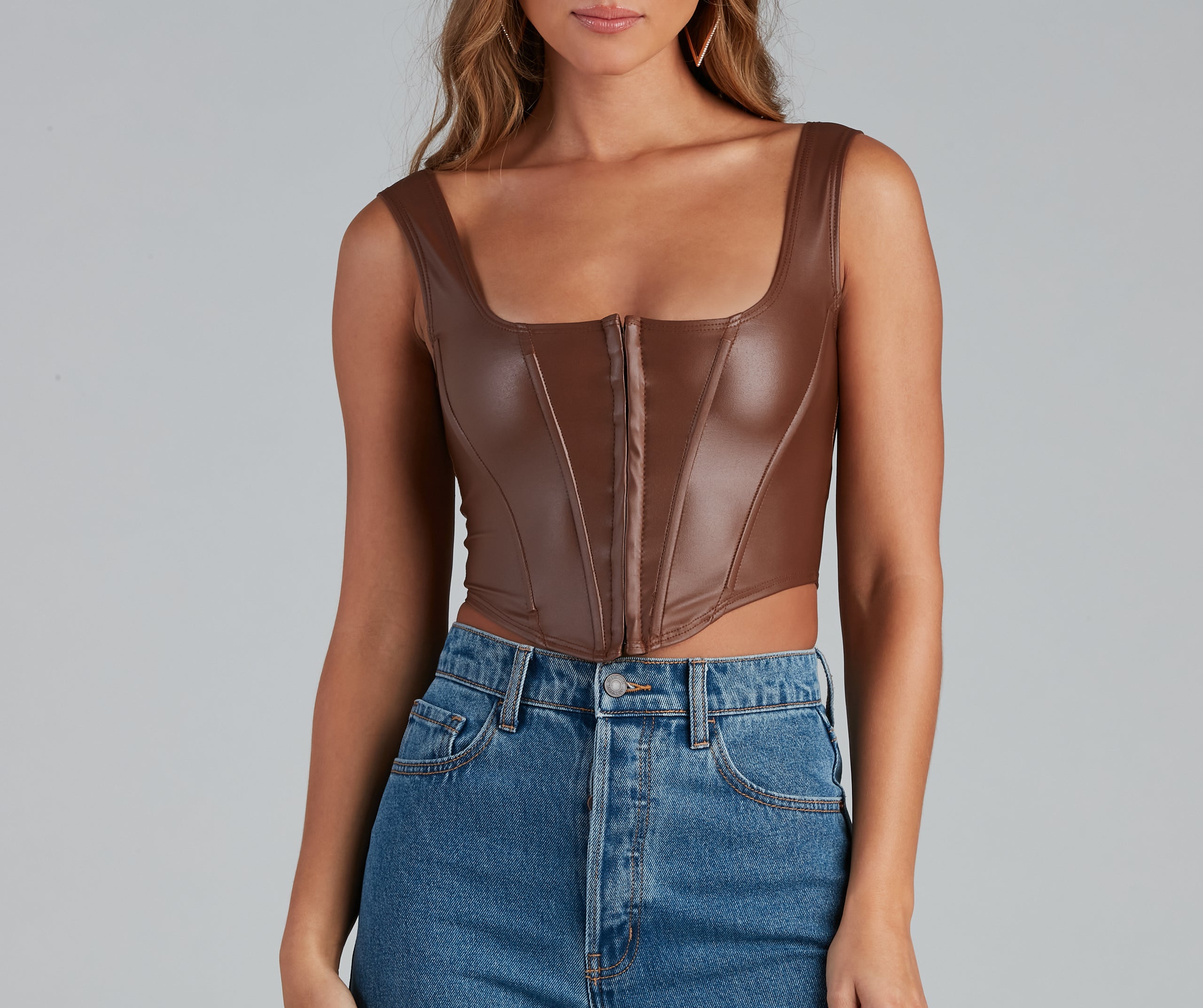 Cute Corset Faux Leather Crop Top