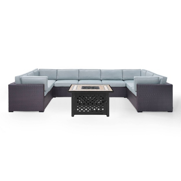 Biscayne 6pc Outdoor Wicker Sectional Set With Fire Table Mist Crosley