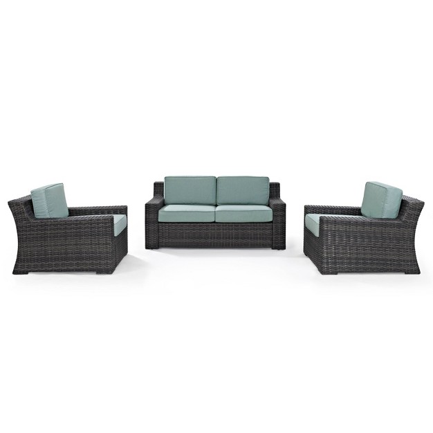 Beaufort 3pc Outdoor Wicker Seating Set With Loveseat amp 2 Arm Chairs Mist Crosley