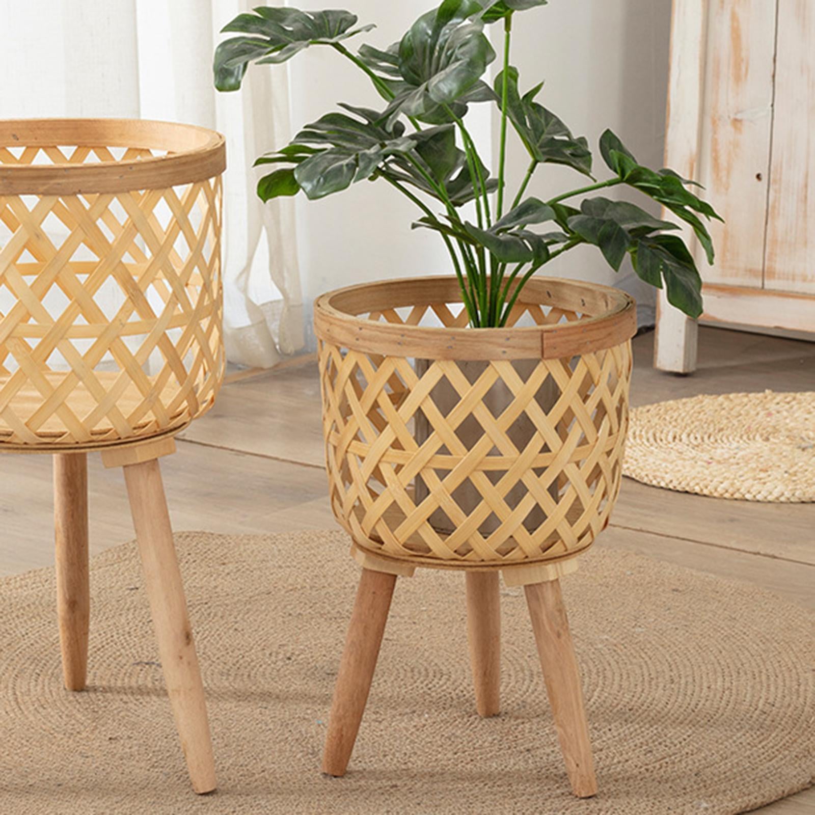 Hand Woven Flower Pot, Rattan Pot Tripod Stand Detachable Wooden Flower Baskets for Balcony Planters Laundry Lawn Yard indoor and outdoor