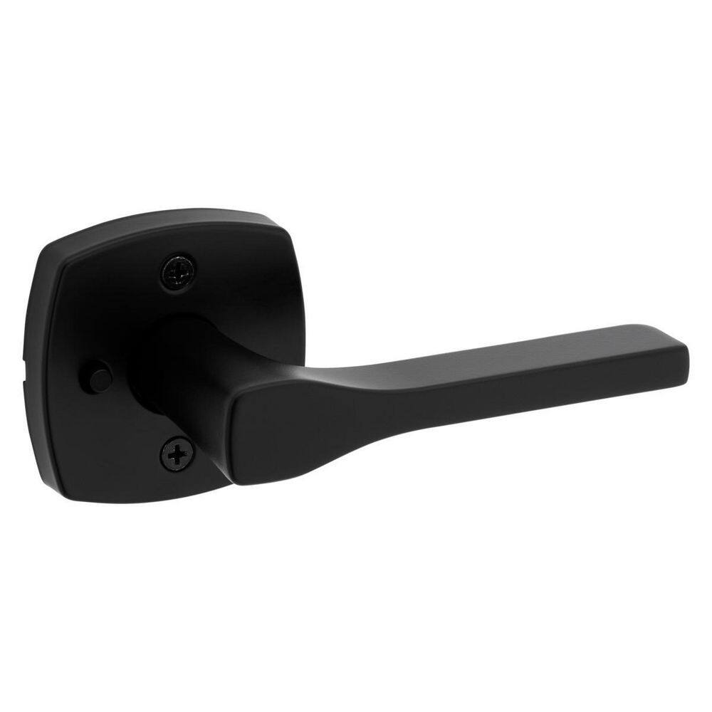 Kwikset Tripoli Matte Black Privacy BedBath Door Lever with Soft Modern Rose 730TPLMDT5146AL