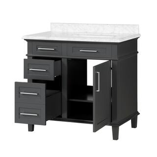 Home Decorators Collection Sonoma 36 in. W x 22.1 in. D x 34.5 in. H Freestanding Bath Vanity in Dark Charcoal with Carrara Marble Top 8105100270