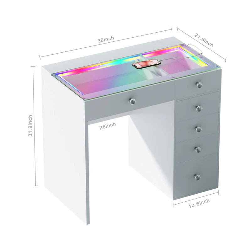 Diana Vanity Desk- 6 Storage Drawers  VNT-VD6 RGB-WHT