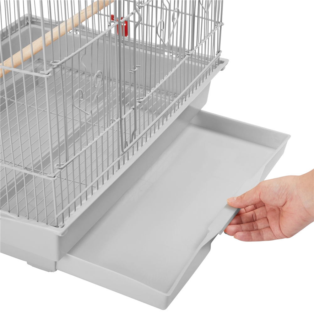 Yaheetech 41''H Open Top Metal Bird Cage Large Parrot Cage with Double Door Design Slide-out Tray Four Feeders， Light Gray