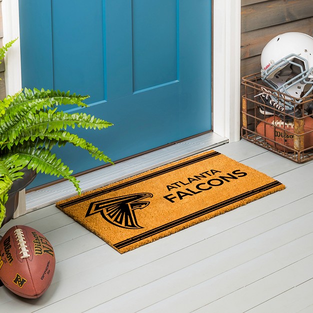 Evergreen Atlanta Falcons Logo Turf Mat Brown 28 X 16 Inches Indoor Outdoor Doormat