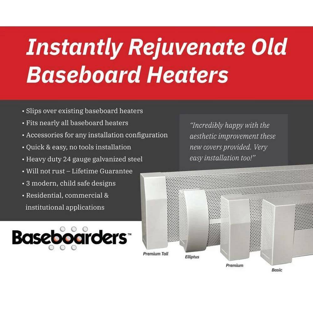 Baseboarders Basic Series 5 ft. Galvanized Steel Easy Slip-On Baseboard Heater Cover Left and Right Endcaps [1] Cover [2] Endcaps BC001-60-EC004 SET-WHT