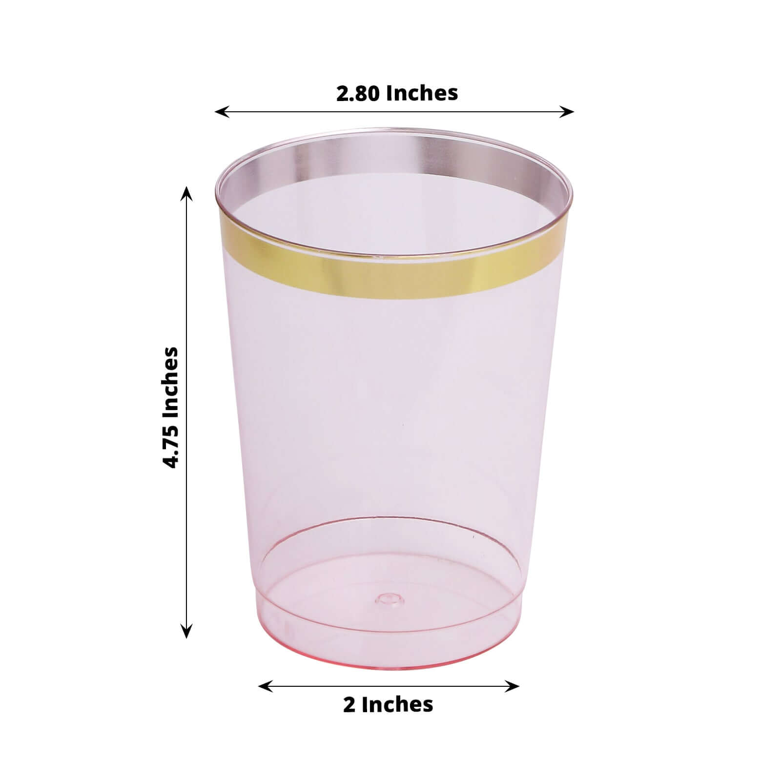 25 Pack Transparent Blush Crystal Plastic Tumbler Drink Glasses With Gold Rim, Disposable Party Cups 10oz