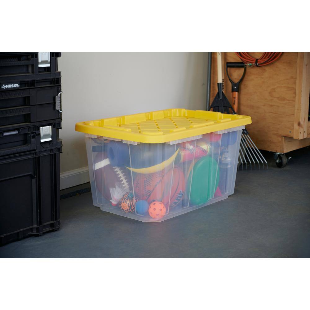 HDX 27 Gal. Storage Tote in Clear with Yellow Lid 206231