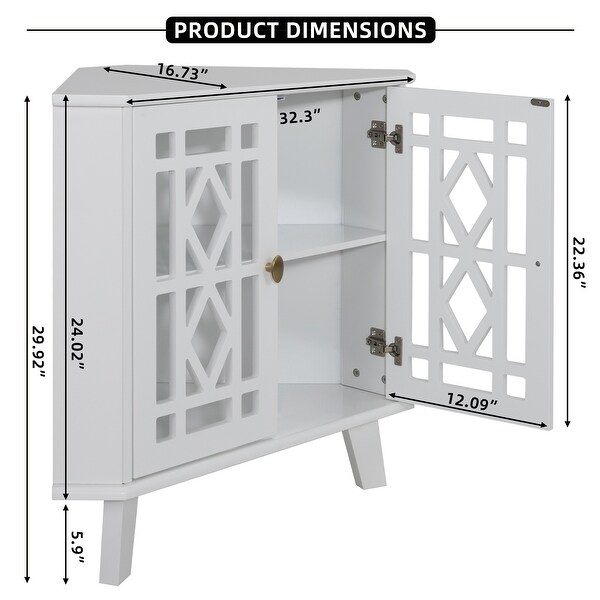 Corner Sideboard Cabinet with 2 Doors and 2-Tier Shelves Free-Standing Corner Storage Organizer