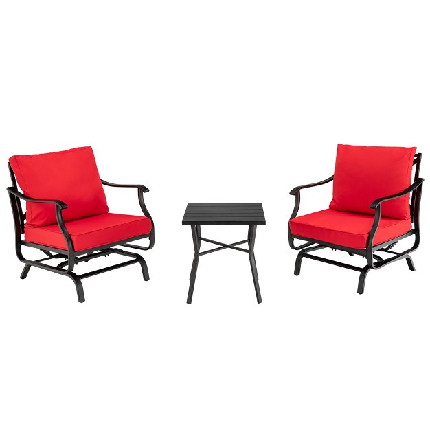 Tangkula 3pcs Outdoor Rocking Chair Set Patio Conversation Bistro Set W Red Cushions