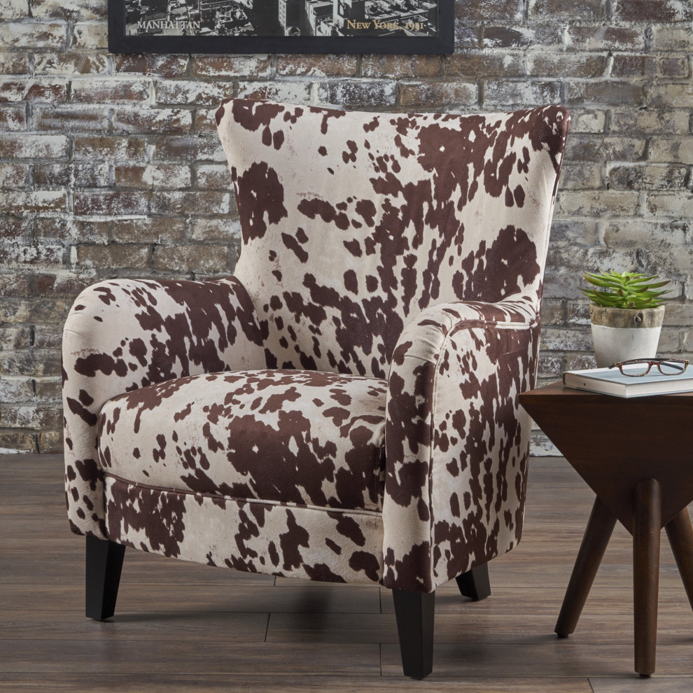 Farmhouse Accent Chair  Milk Cow Upholstery With High Back and Sloped Armrests   Southwestern   Armchairs And Accent Chairs   by Declusia  Houzz